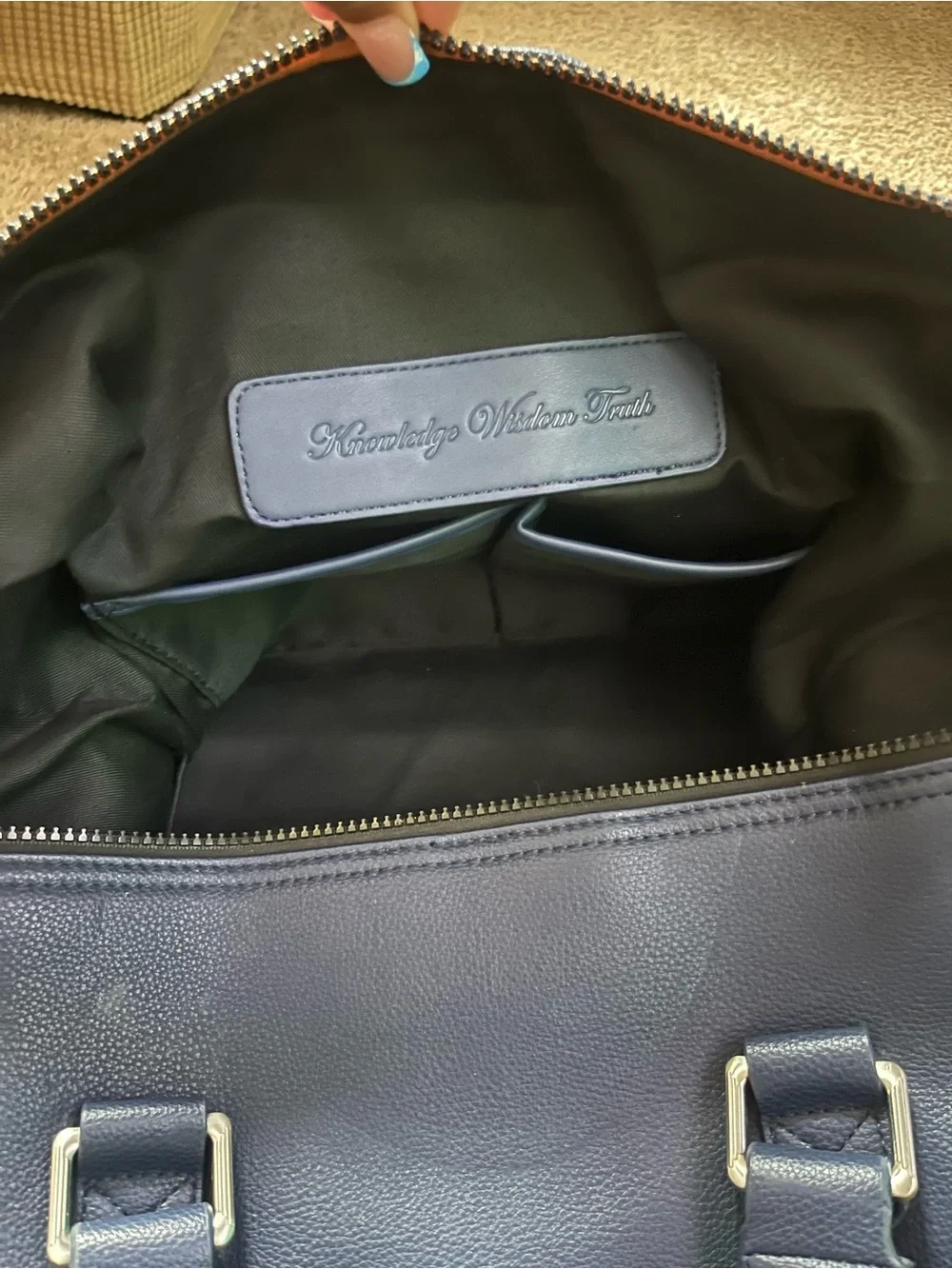 Robert Graham Blue Leather Duffel with Contrast Trim